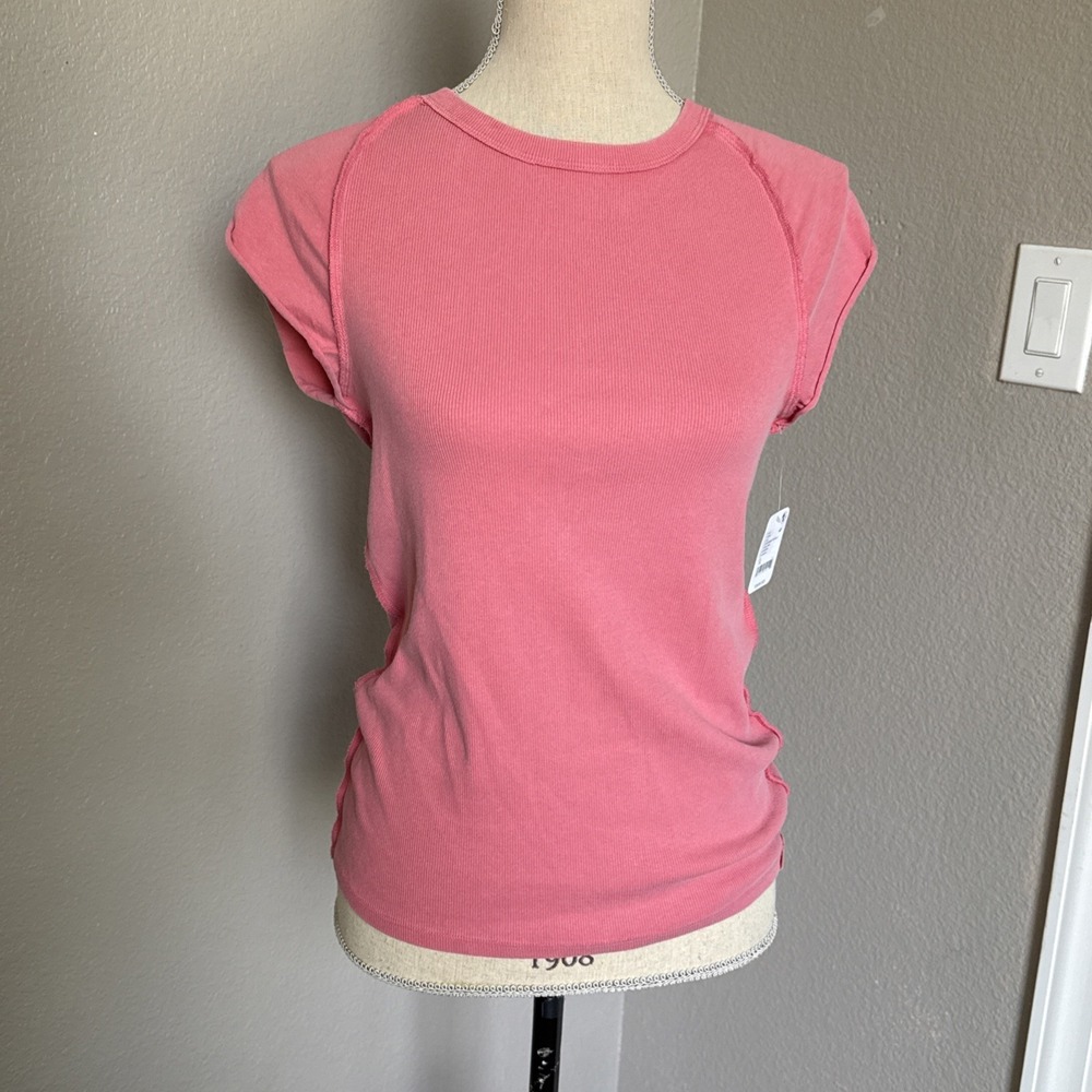We The Free Ever Had Tee in Strawberry Pink Size XL Cap Sleeve Free People